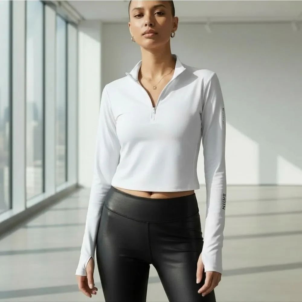 SHEIN White Zip-Up Crop Top